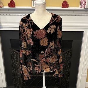 Miss Me Black and Brown Floral Velvet Blouse
